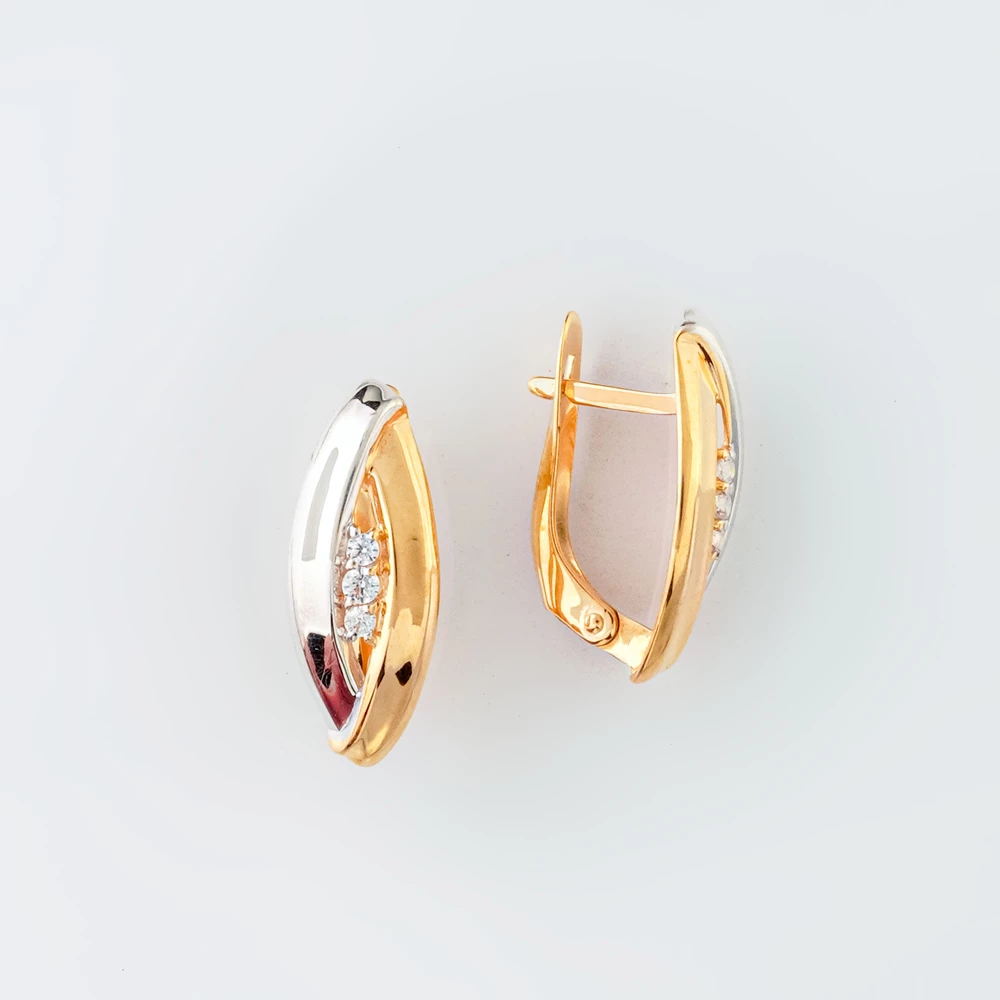 Серьги с фианитом из красного золота 585 пробы