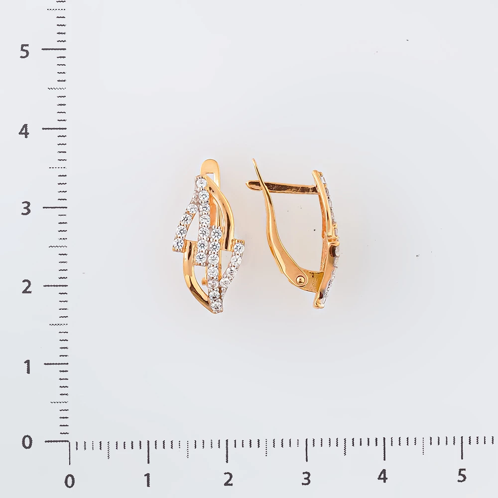 Серьги с фианитом из красного золота 585 пробы