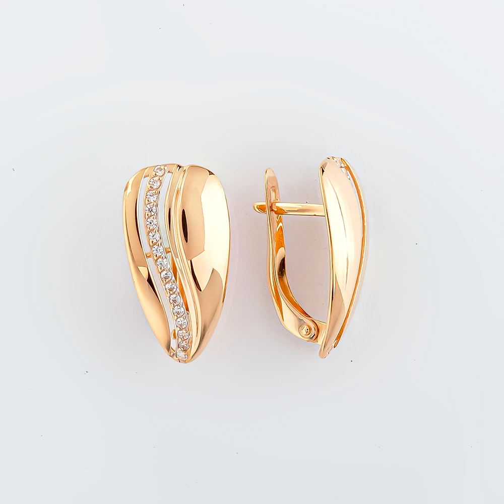 Серьги с фианитом из красного золота 585 пробы