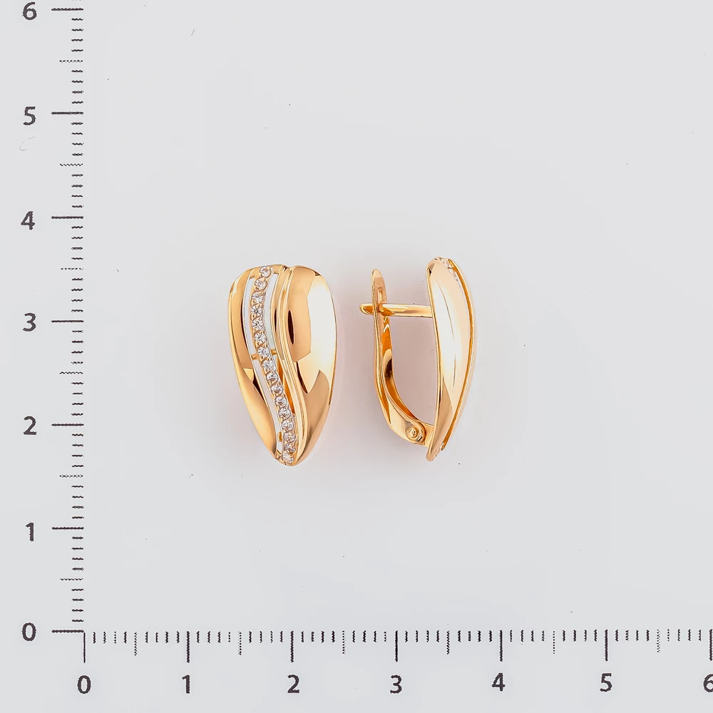 Серьги с фианитом из красного золота 585 пробы