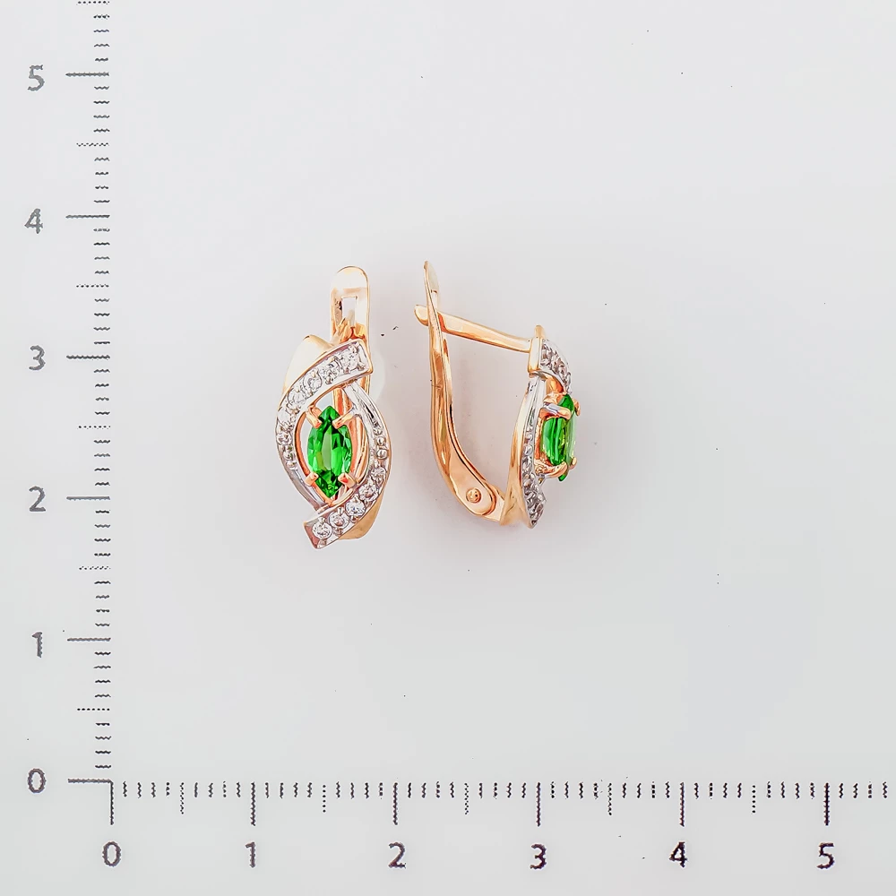 Серьги с фианитом из красного золота 585 пробы
