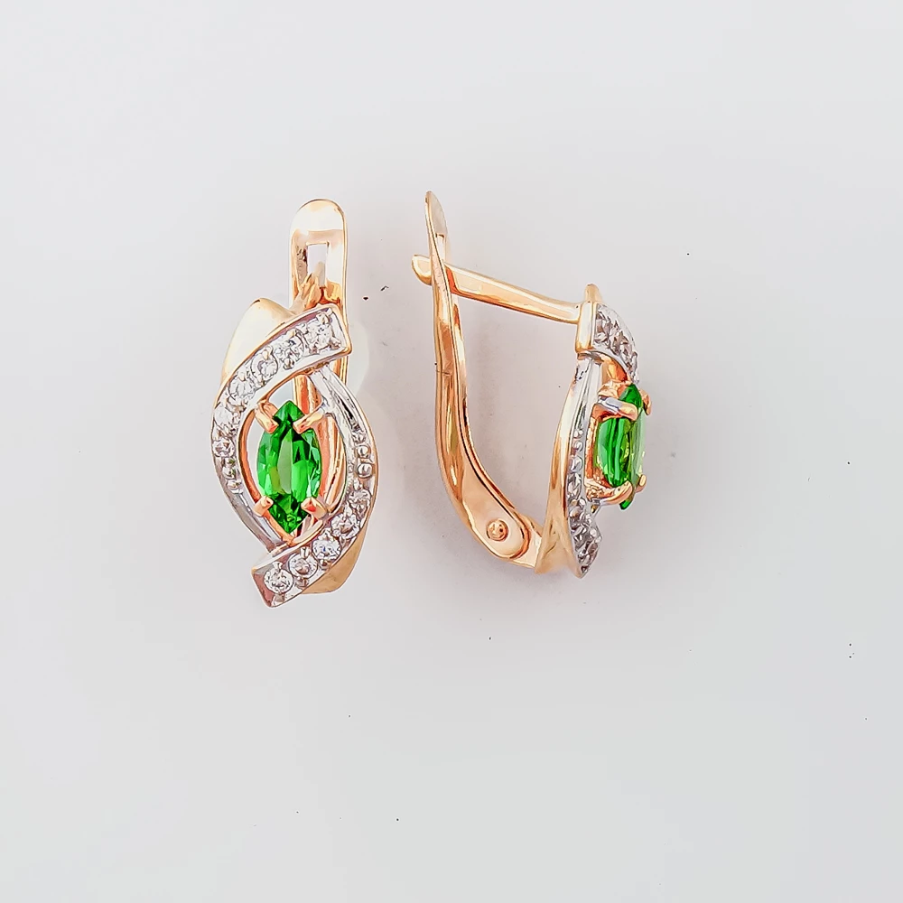 Серьги с фианитом из красного золота 585 пробы