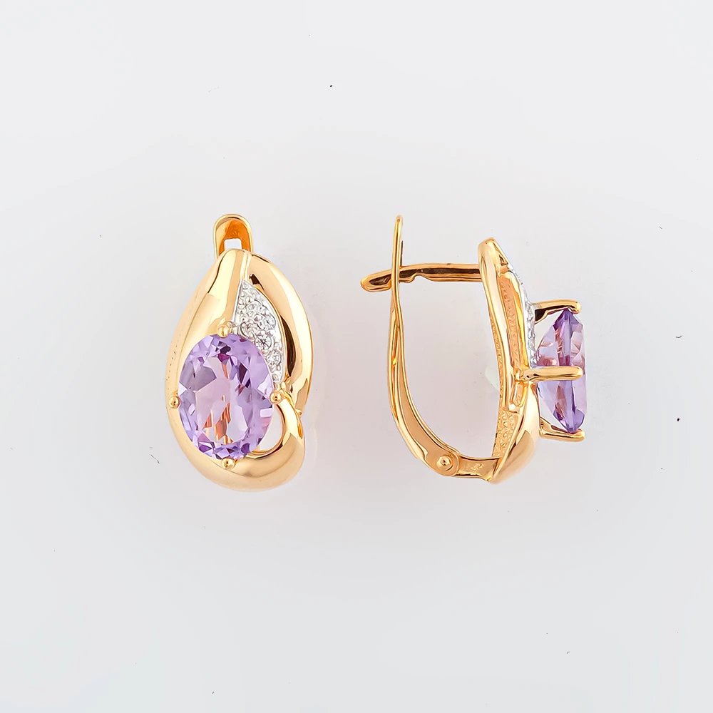 Серьги с аметистом из красного золота 585 пробы