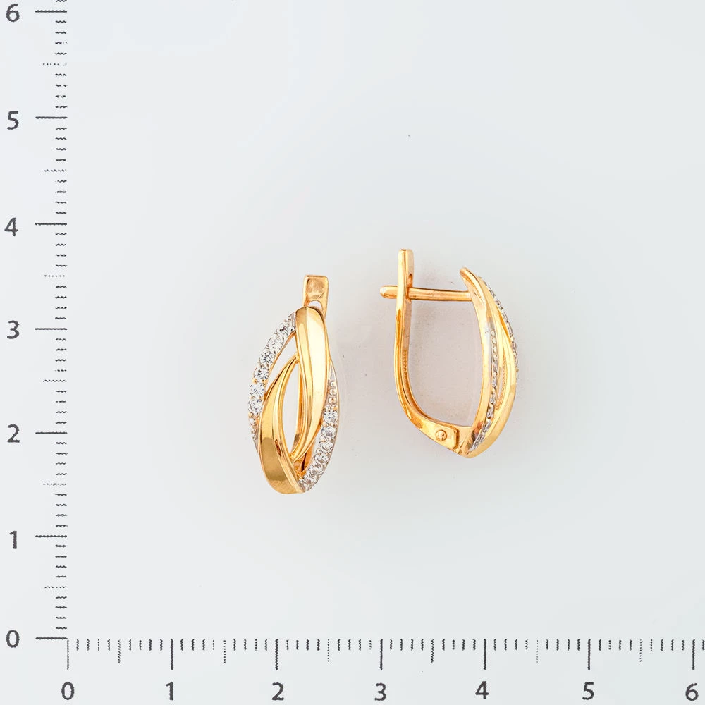Серьги с фианитом из красного золота 585 пробы