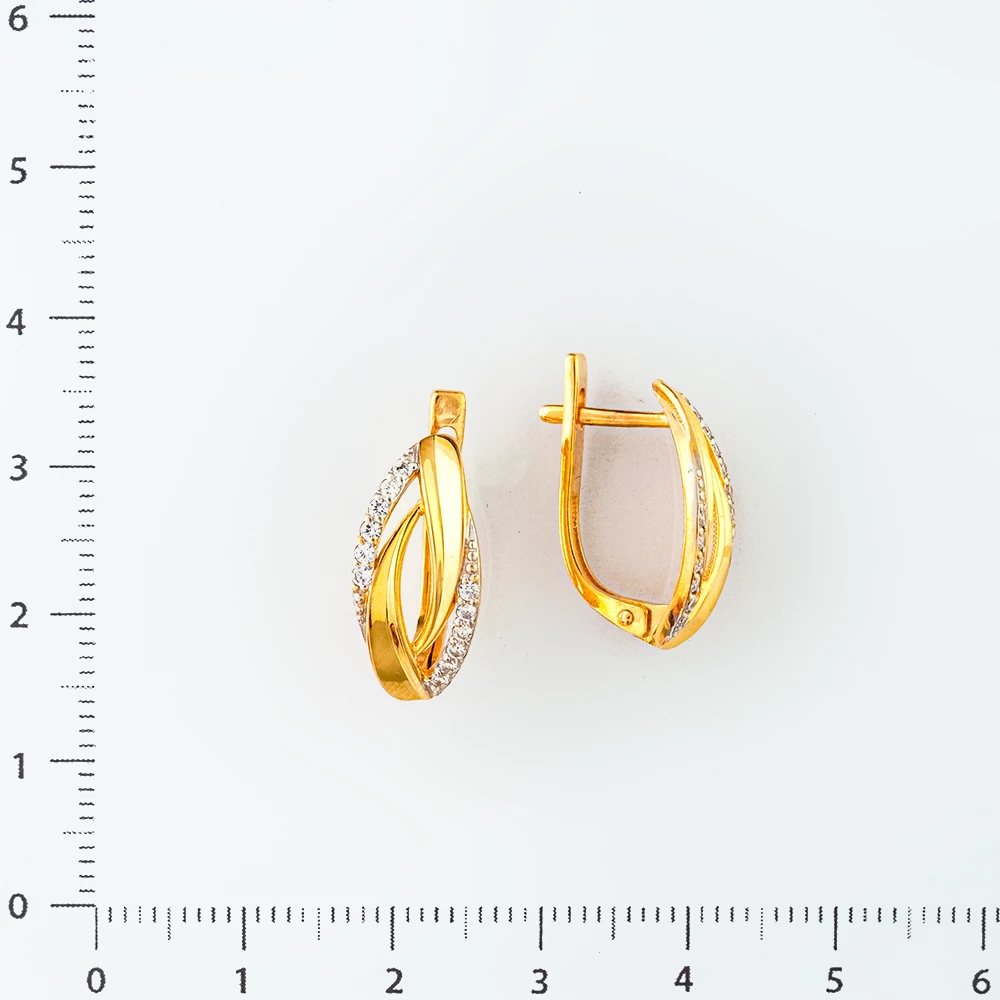 Серьги с фианитом из красного золота 585 пробы