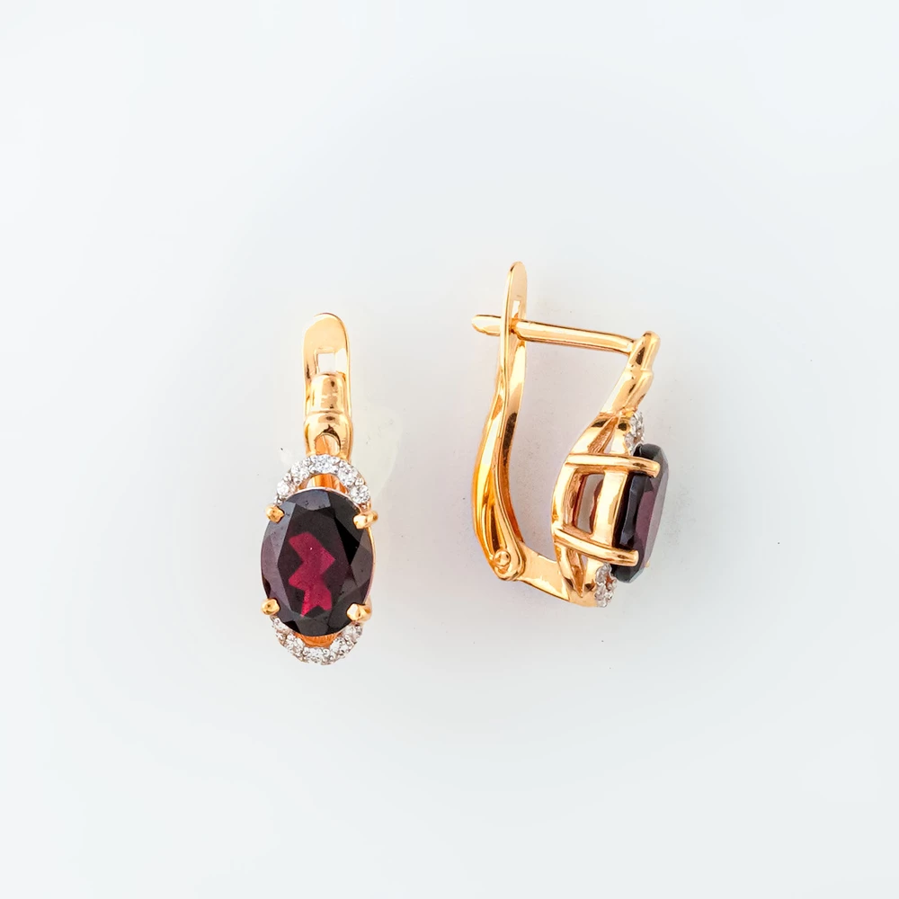 Серьги с гранатом из красного золота 585 пробы