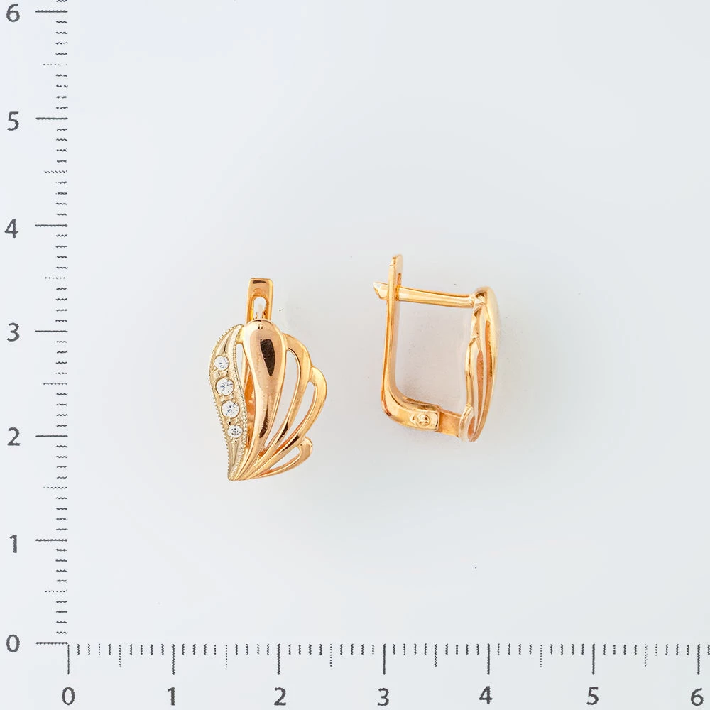 Серьги с фианитом из красного золота 585 пробы