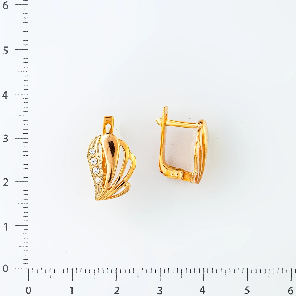 Серьги с фианитом из красного золота 585 пробы