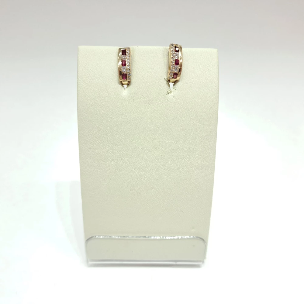 Серьги с рубином синтетическим из красного золота 585 пробы