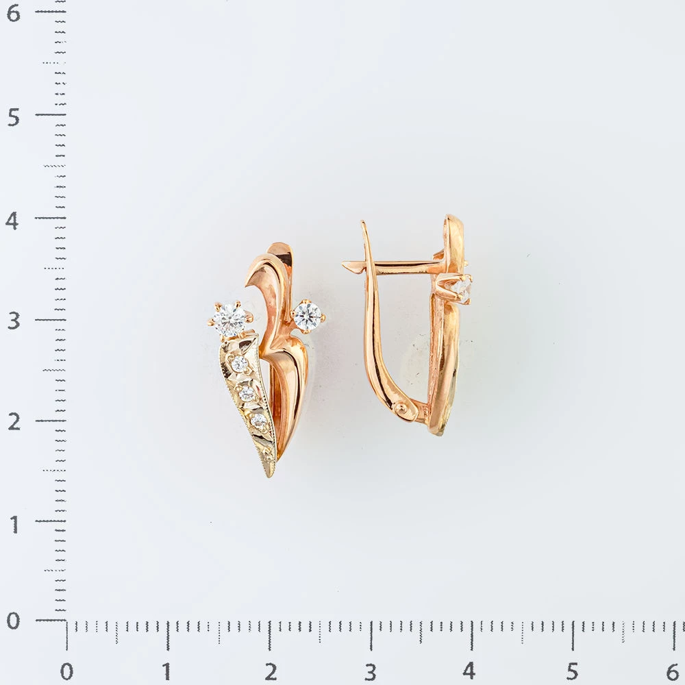 Серьги с фианитом из красного золота 585 пробы