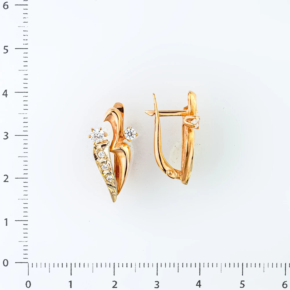 Серьги с фианитом из красного золота 585 пробы