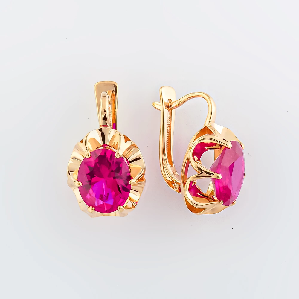 Серьги с фианитом из красного золота 585 пробы