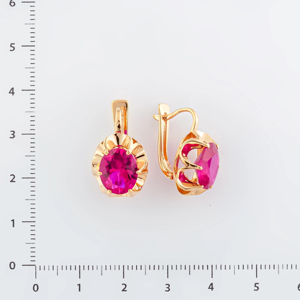 Серьги с фианитом из красного золота 585 пробы