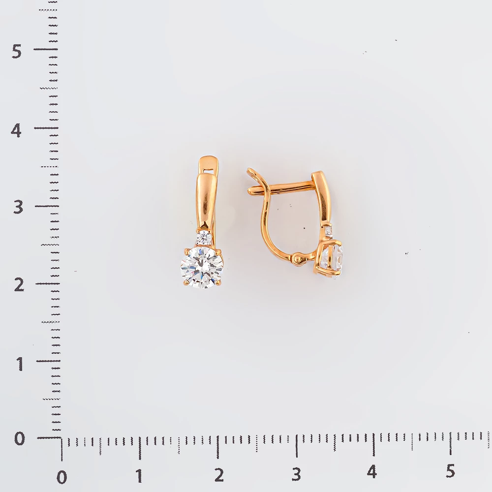 Серьги с фианитом из красного золота 585 пробы