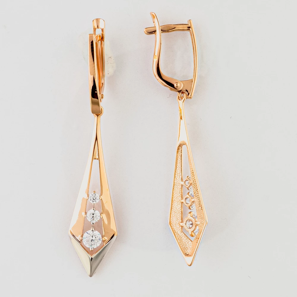 Серьги с фианитом из красного золота 585 пробы 1