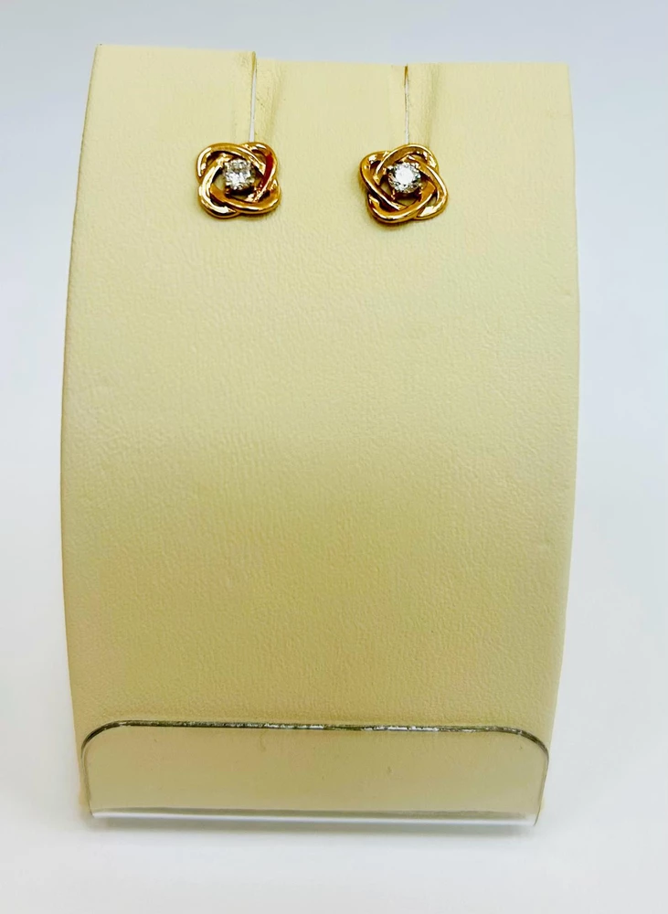 Серьги с фианитом из красного золота 585 пробы