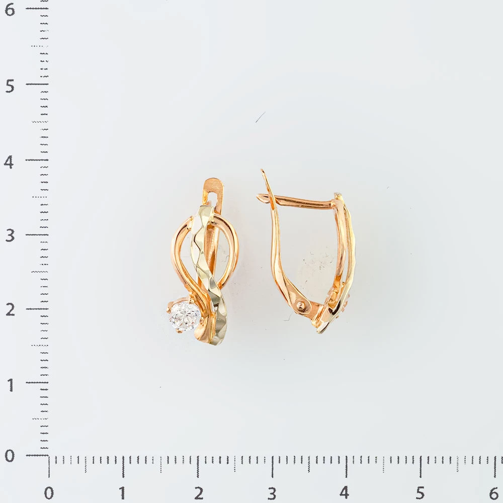 Серьги с фианитом из красного золота 585 пробы