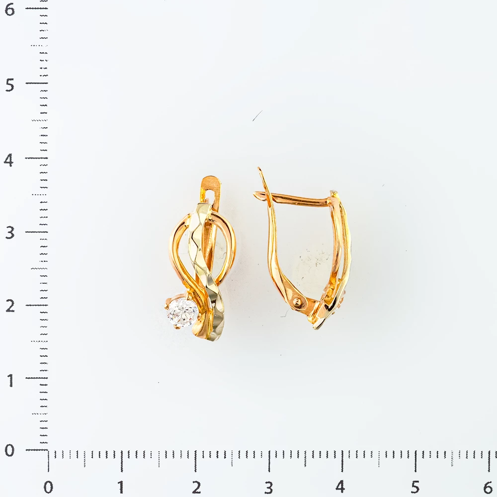 Серьги с фианитом из красного золота 585 пробы