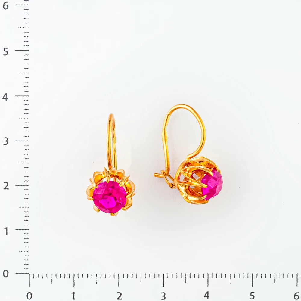 Серьги с фианитом из красного золота 583 пробы