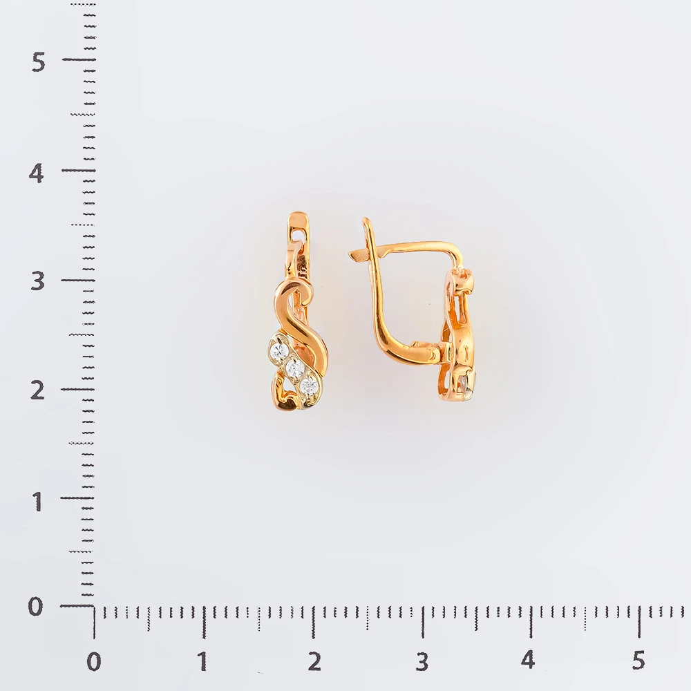 Серьги с фианитом из красного золота 585 пробы