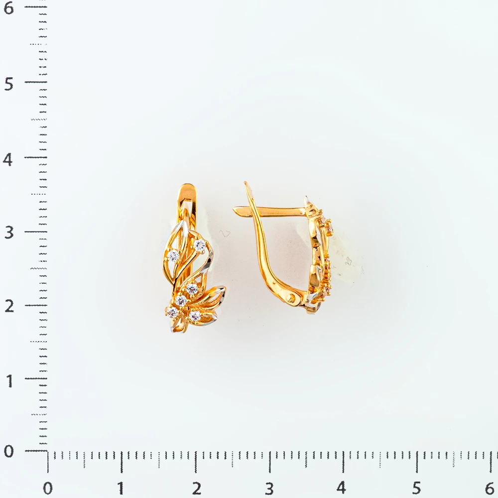 Серьги с фианитом из красного золота 585 пробы