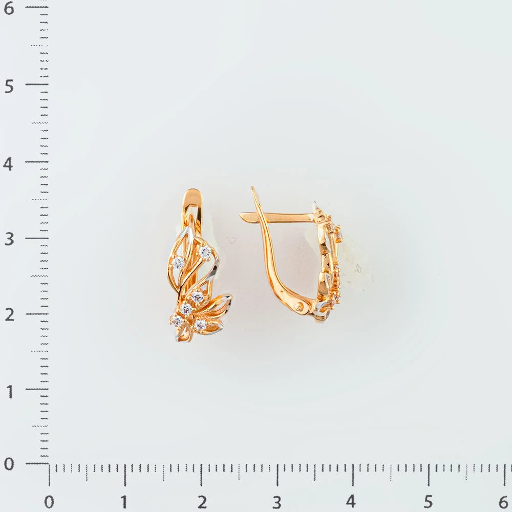 Серьги с фианитом из красного золота 585 пробы