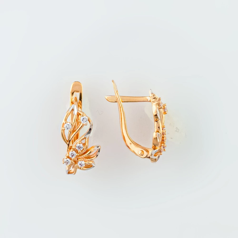 Серьги с фианитом из красного золота 585 пробы