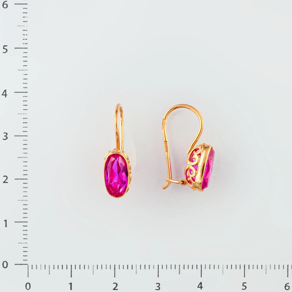 Серьги с фианитом из красного золота 583 пробы