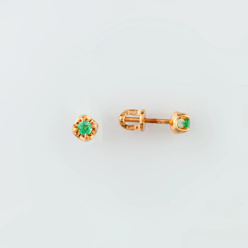 Серьги с изумрудом из красного золота 585 пробы