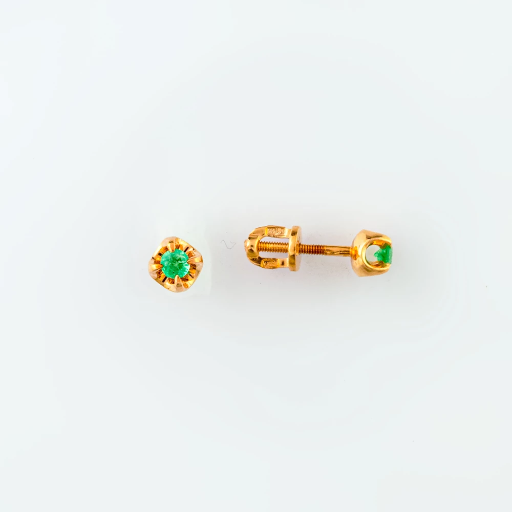 Серьги с изумрудом из красного золота 585 пробы