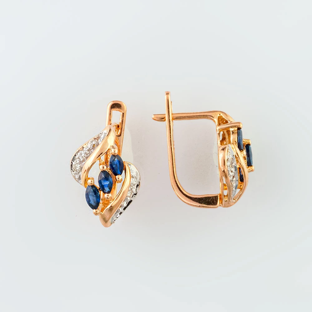 Серьги с сапфиром из красного золота 585 пробы