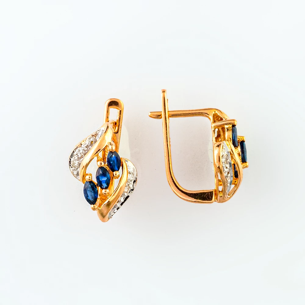 Серьги с сапфиром из красного золота 585 пробы
