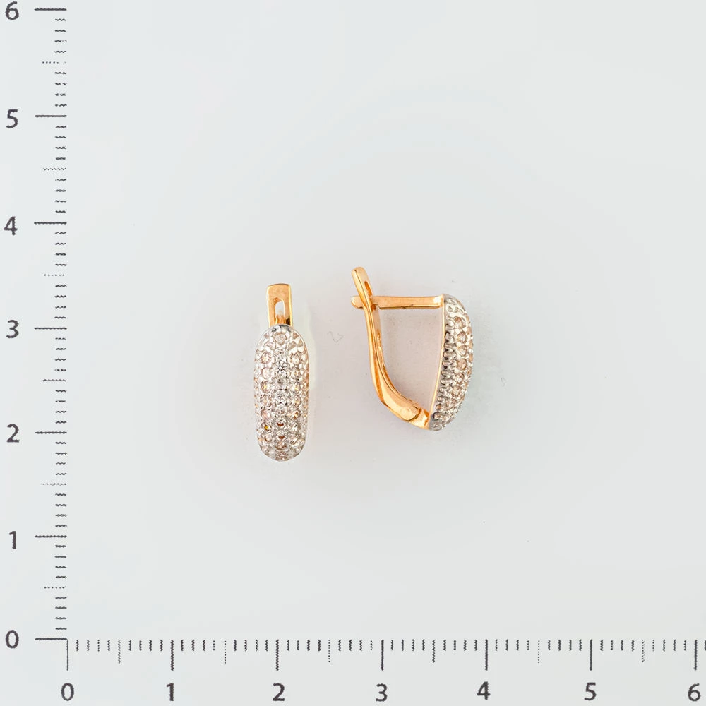 Серьги с фианитом из красного золота 585 пробы