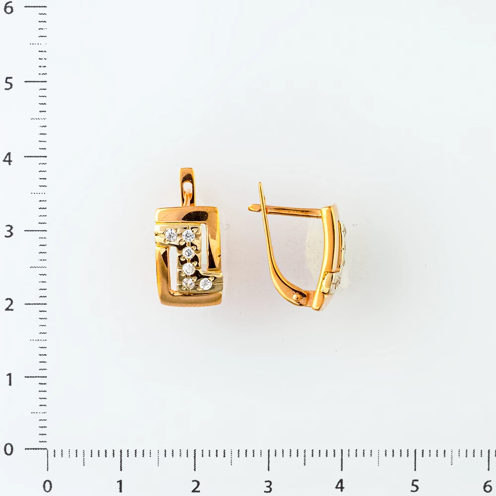 Серьги с фианитом из красного золота 585 пробы