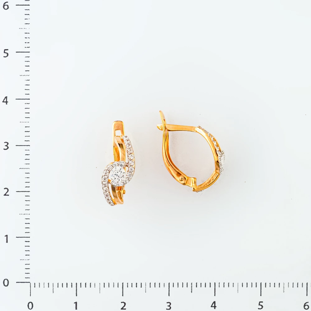 Серьги с фианитом из красного золота 585 пробы