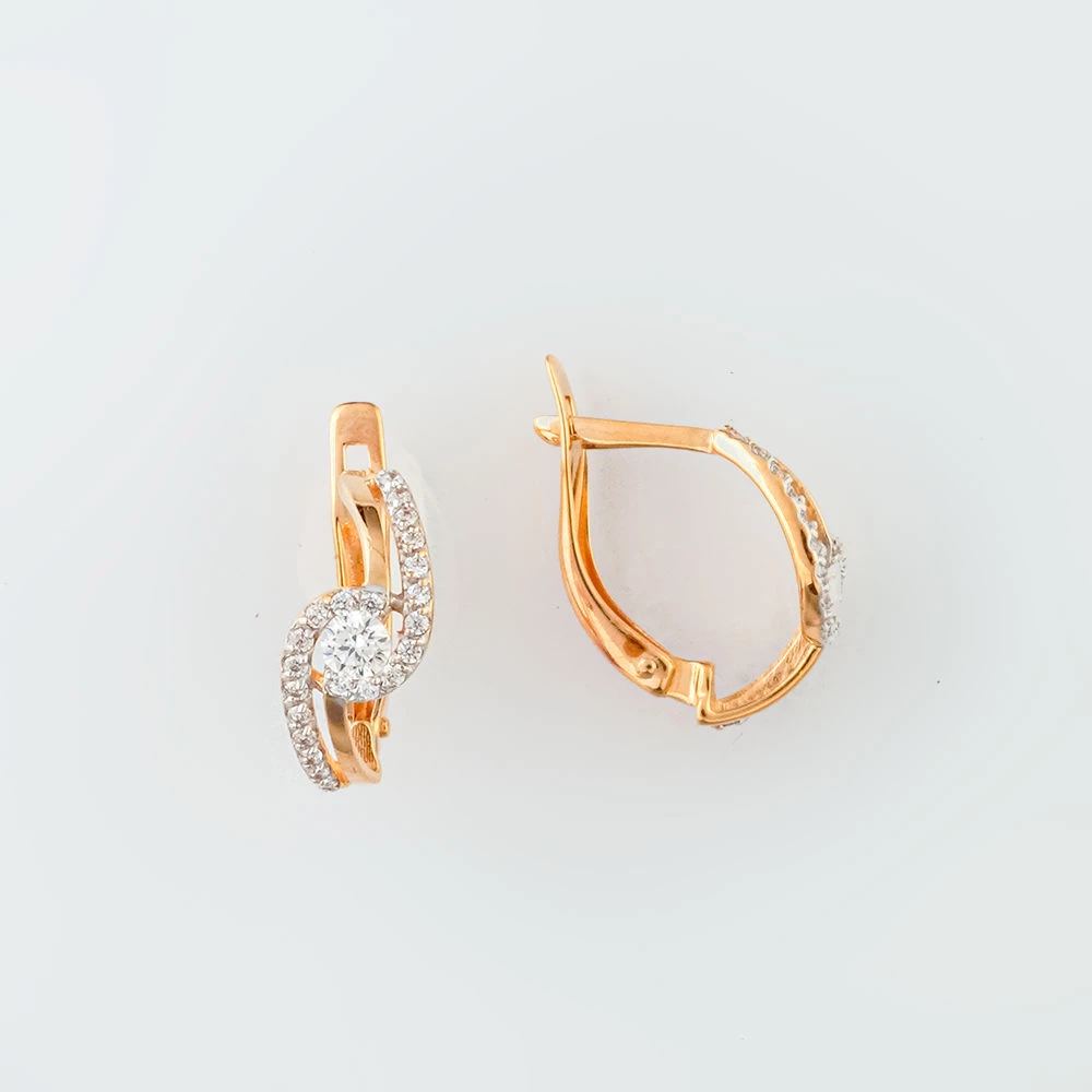 Серьги с фианитом из красного золота 585 пробы