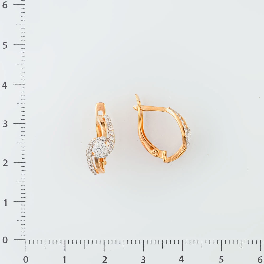 Серьги с фианитом из красного золота 585 пробы
