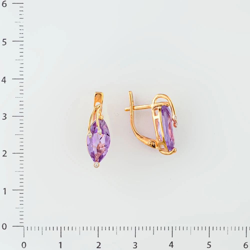 Серьги с аметистом из красного золота 585 пробы