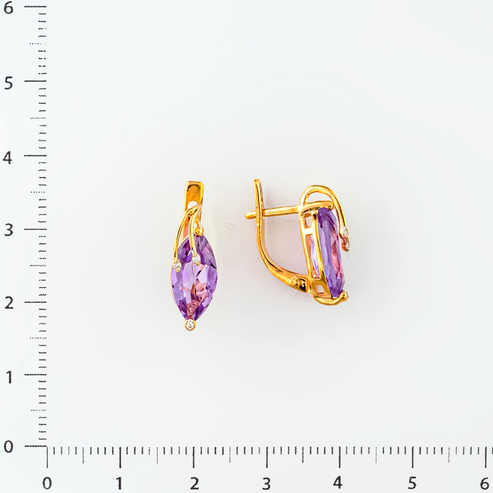 Серьги с аметистом из красного золота 585 пробы