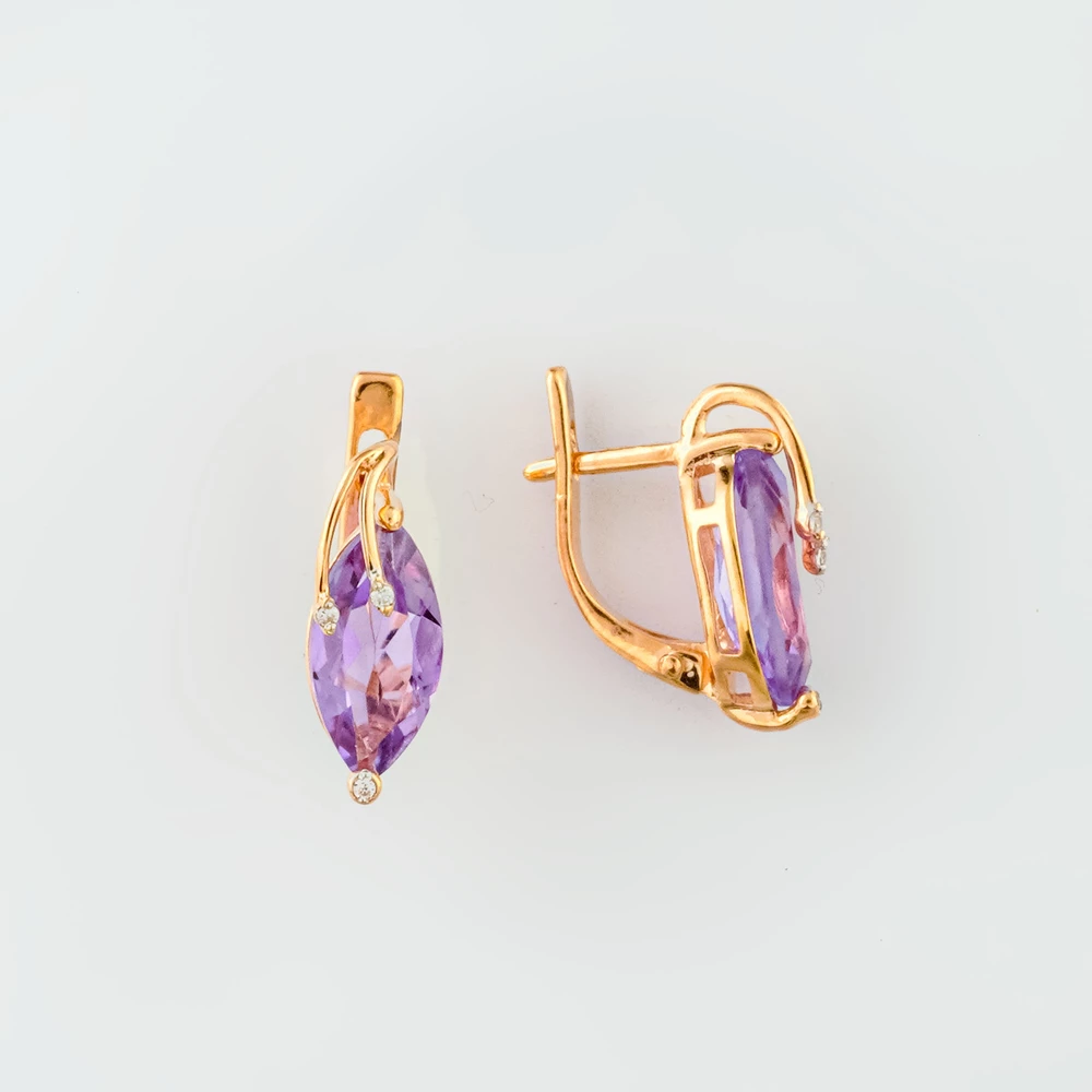 Серьги с аметистом из красного золота 585 пробы