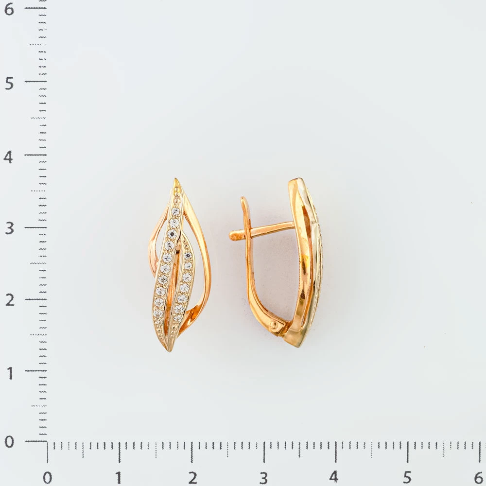 Серьги с фианитом из красного золота 585 пробы