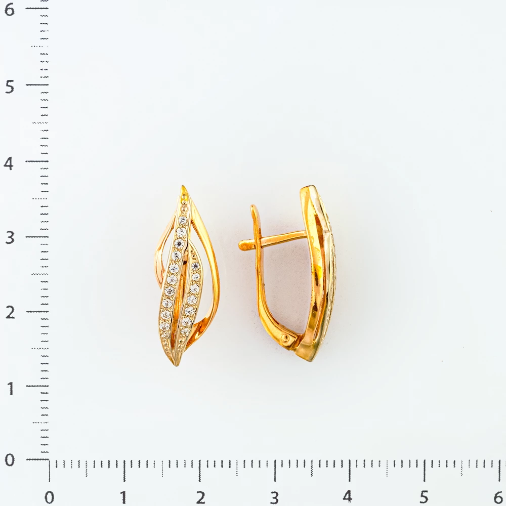 Серьги с фианитом из красного золота 585 пробы