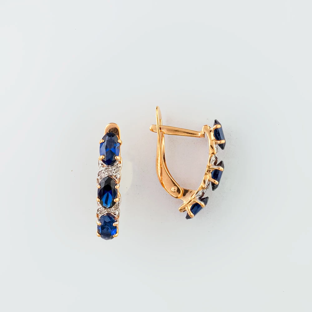 Серьги с сапфиром синтетическим из красного золота 585 пробы