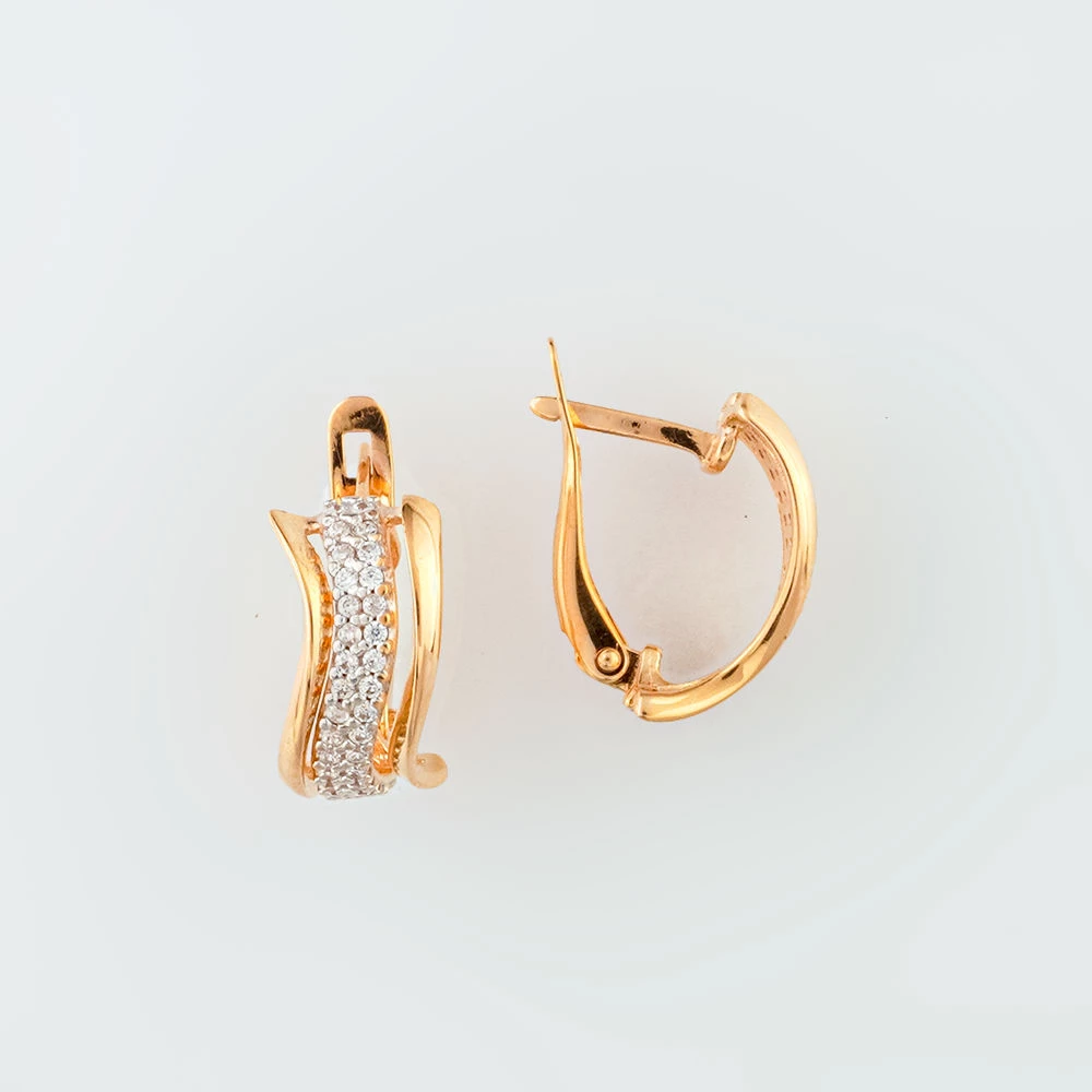 Серьги с фианитом из красного золота 585 пробы