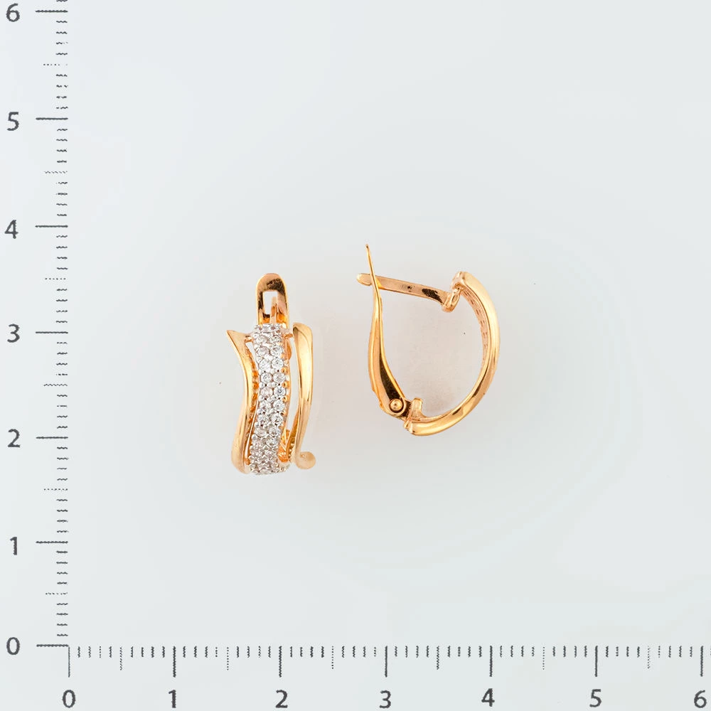 Серьги с фианитом из красного золота 585 пробы