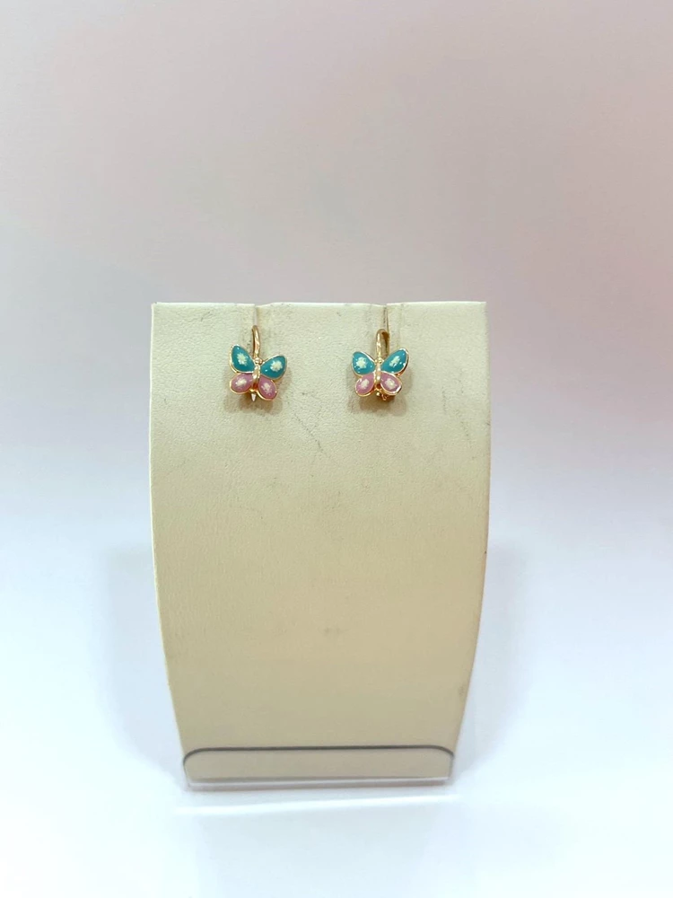 Серьги с эмалью из красного золота 585 пробы