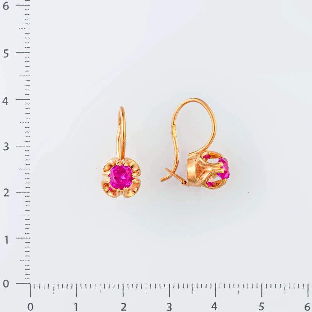 Серьги с фианитом из красного золота 583 пробы