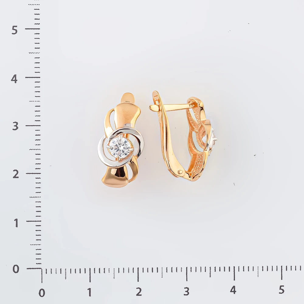 Серьги с фианитом из красного золота 585 пробы