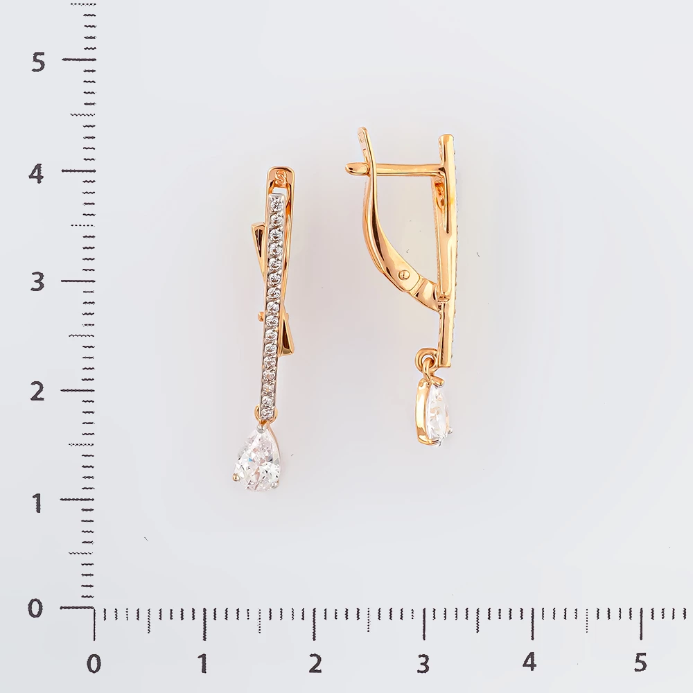 Серьги с фианитом из красного золота 585 пробы
