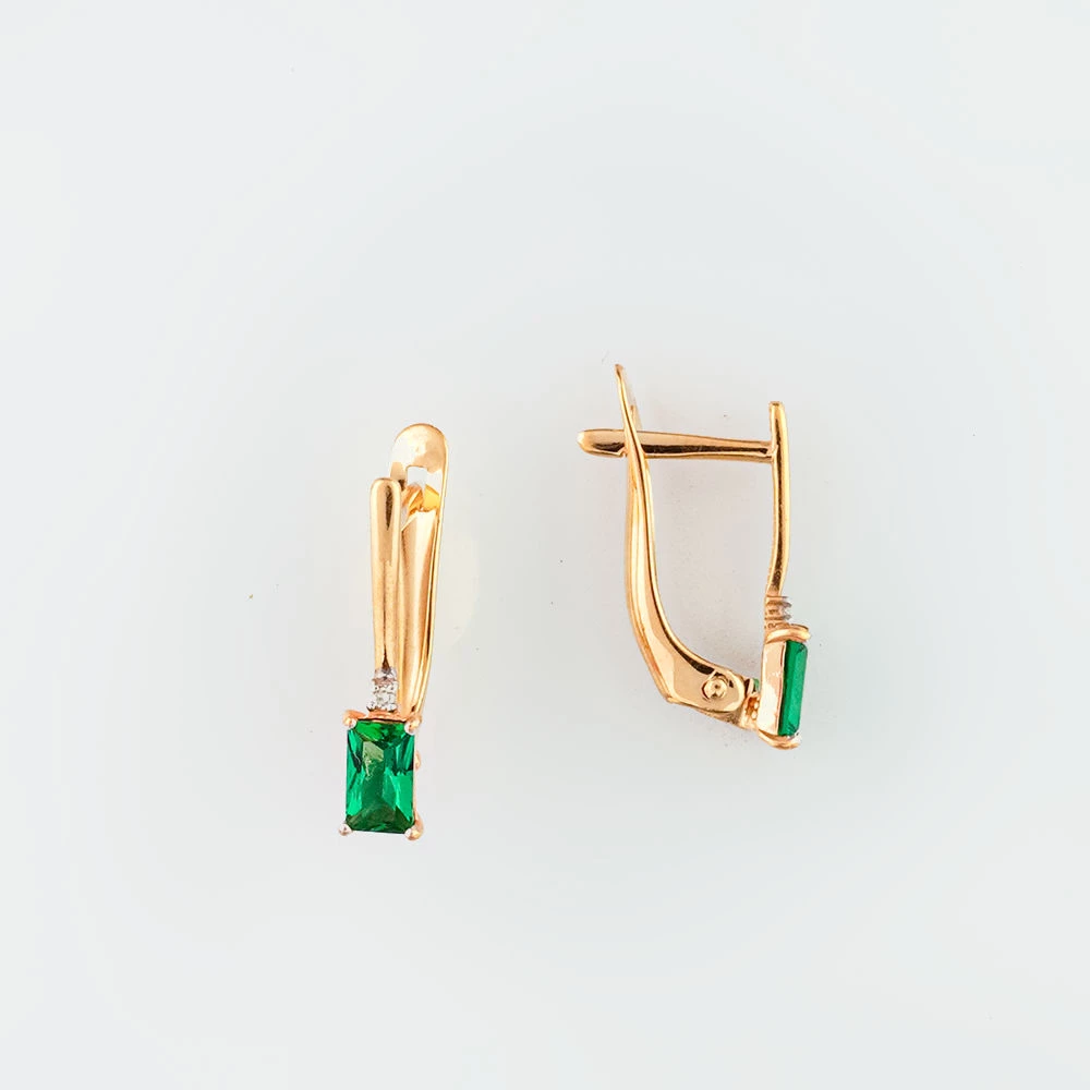 Серьги с изумрудом синтетическим из красного золота 585 пробы